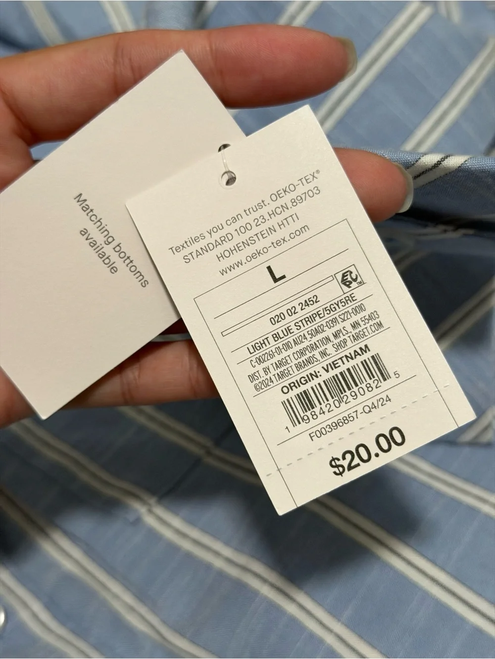 Target Light Blue and White Striped Button-Up Pajama Top - Picture 2 of 6